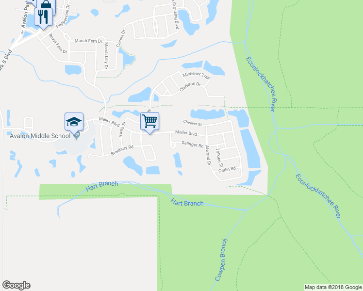 map of restaurants, bars, coffee shops, grocery stores, and more near 14456 Salinger Road in Orlando