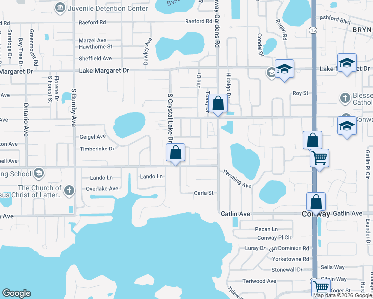 map of restaurants, bars, coffee shops, grocery stores, and more near 3604 Dagon Street in Orlando