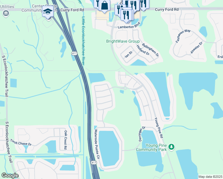 map of restaurants, bars, coffee shops, grocery stores, and more near 4082 Creswick Circle in Orlando