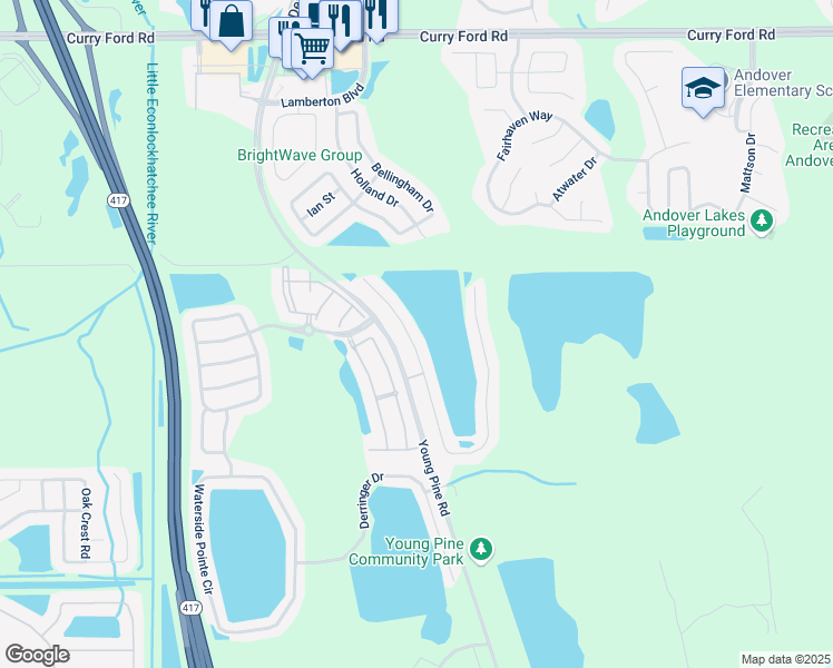 map of restaurants, bars, coffee shops, grocery stores, and more near 3269 Benson Park Boulevard in Orlando