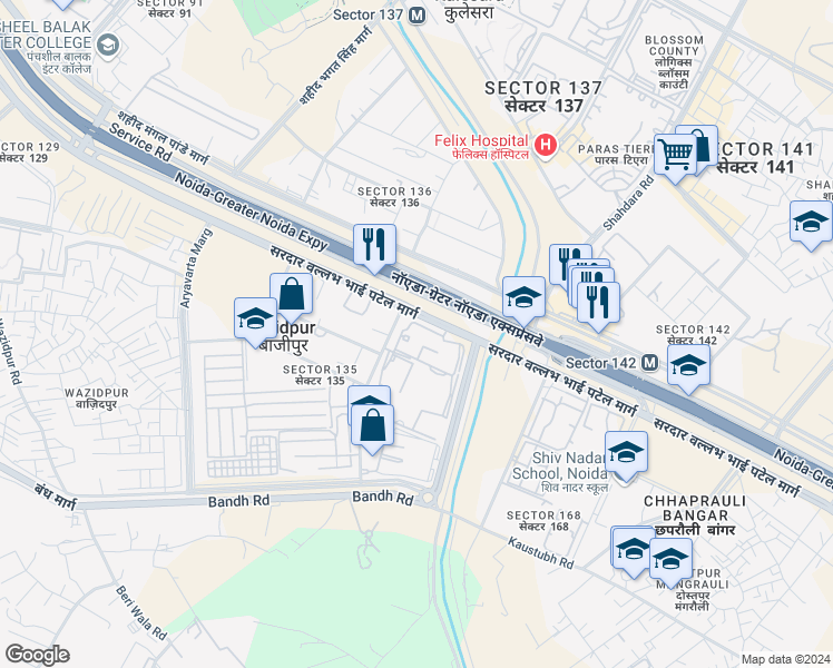 map of restaurants, bars, coffee shops, grocery stores, and more near in Noida
