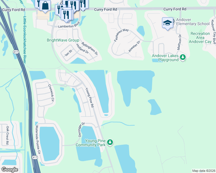 map of restaurants, bars, coffee shops, grocery stores, and more near 3129 Benson Park Boulevard in Orlando