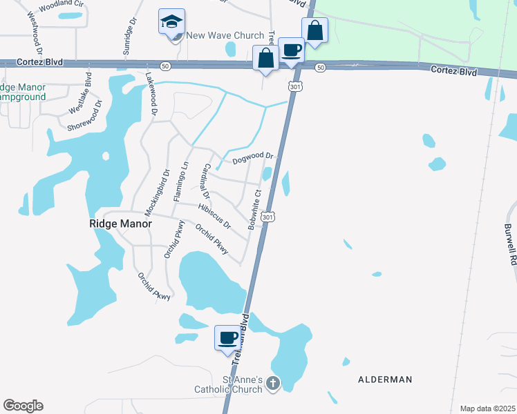 map of restaurants, bars, coffee shops, grocery stores, and more near 814 Bobwhite Court in Ridge Manor
