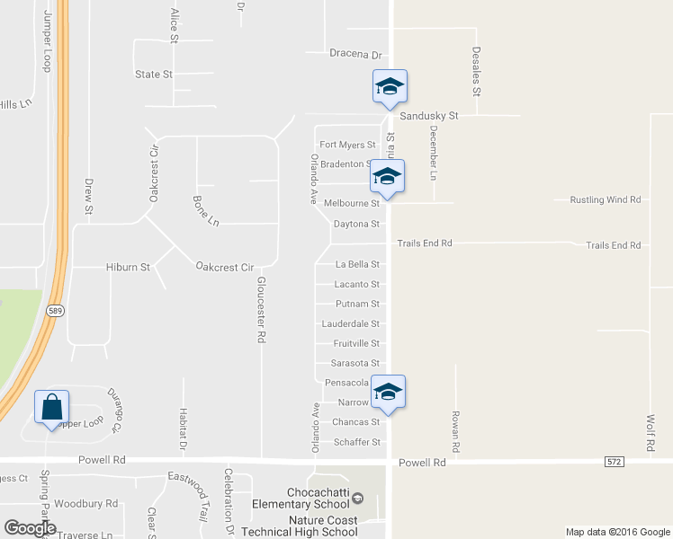 map of restaurants, bars, coffee shops, grocery stores, and more near 16094 La Bella Street in Brooksville
