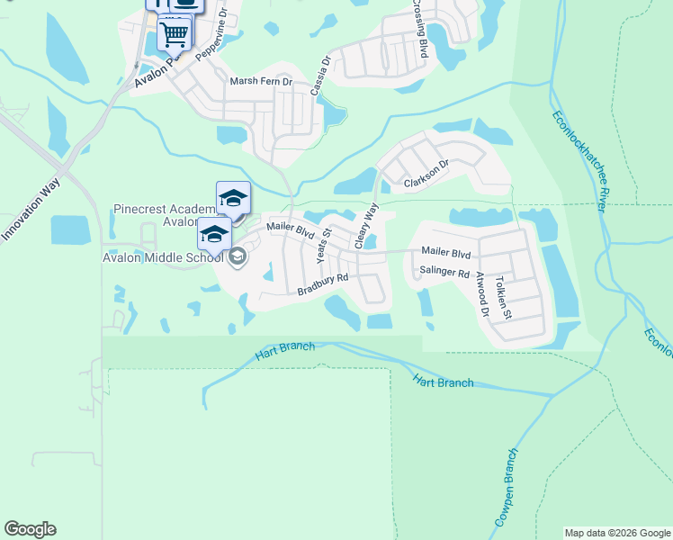 map of restaurants, bars, coffee shops, grocery stores, and more near 4206 Austen Falls Lane in Orlando