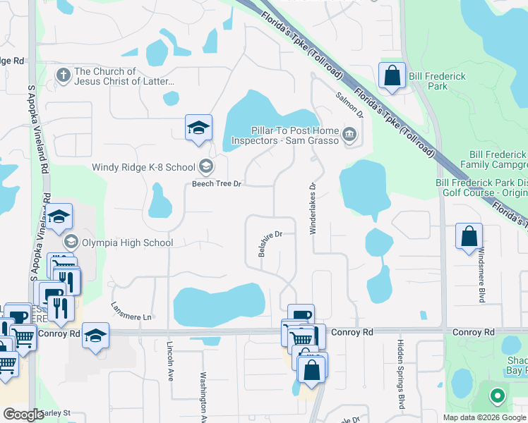 map of restaurants, bars, coffee shops, grocery stores, and more near 3727 Winding Lake Circle in Orlando