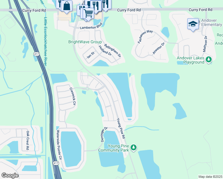 map of restaurants, bars, coffee shops, grocery stores, and more near 3250 Benson Park Boulevard in Orlando