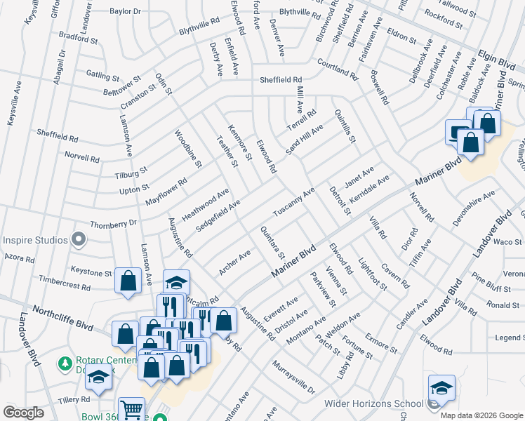 map of restaurants, bars, coffee shops, grocery stores, and more near 11305 Tuscanny Avenue in Spring Hill