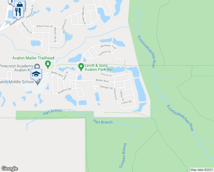 map of restaurants, bars, coffee shops, grocery stores, and more near 14517 Salinger Road in Orlando