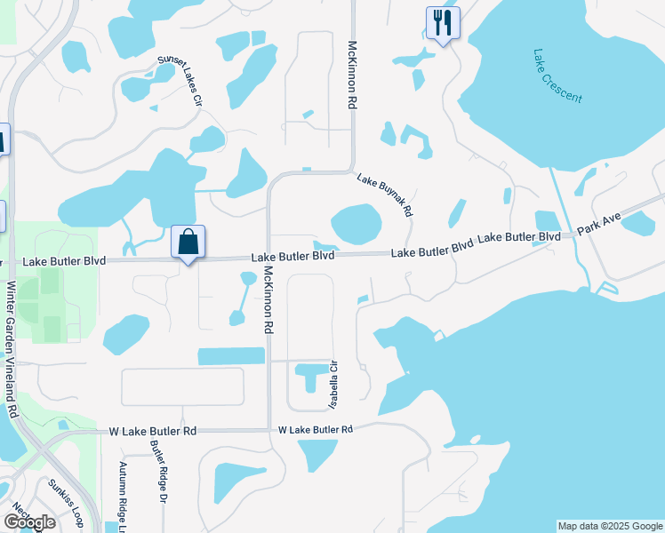 map of restaurants, bars, coffee shops, grocery stores, and more near 4071 Isabella Circle in Windermere