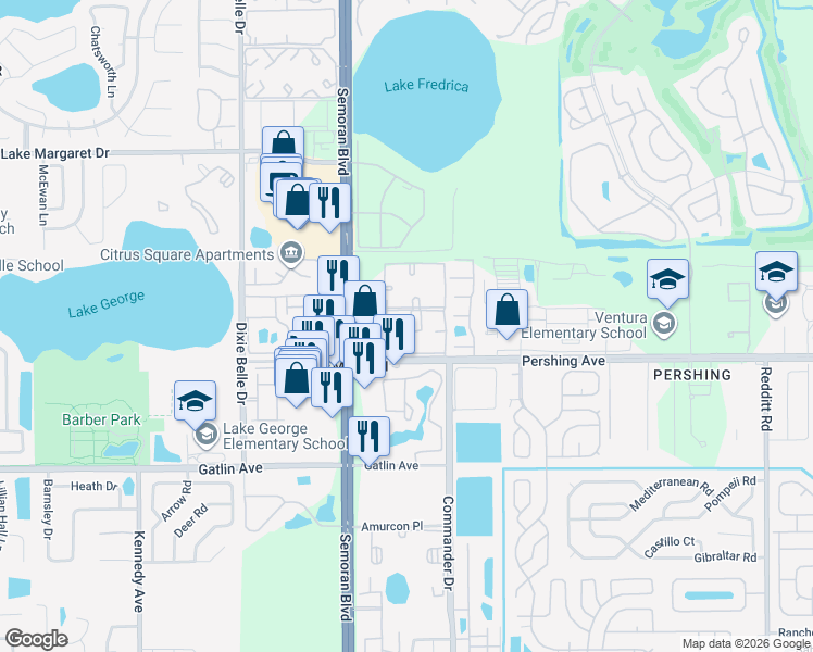 map of restaurants, bars, coffee shops, grocery stores, and more near 4403 South Semoran Boulevard in Orlando