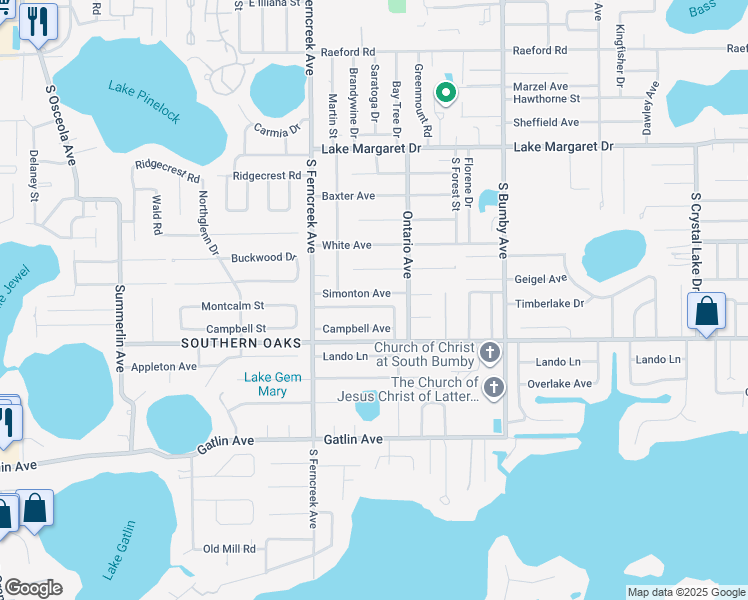 map of restaurants, bars, coffee shops, grocery stores, and more near 1705 Montcalm Street in Orlando