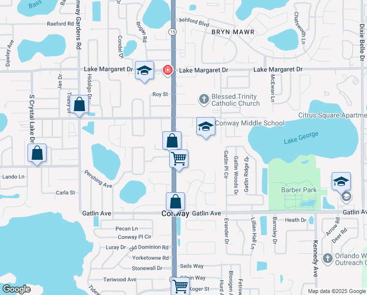 map of restaurants, bars, coffee shops, grocery stores, and more near 4413 Marilyn Avenue in Orlando