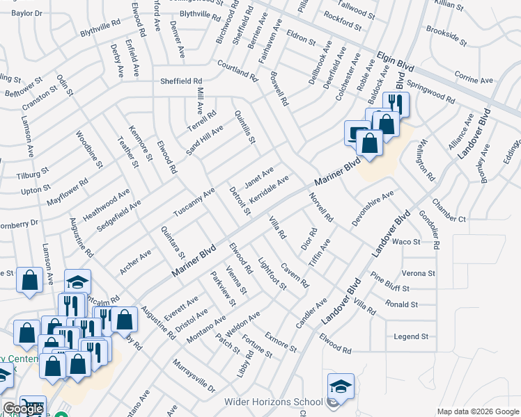 map of restaurants, bars, coffee shops, grocery stores, and more near 4605 Mariner Boulevard in Spring Hill