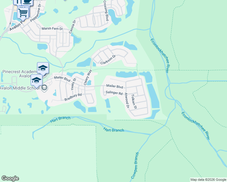 map of restaurants, bars, coffee shops, grocery stores, and more near 14456 Salinger Road in Orlando