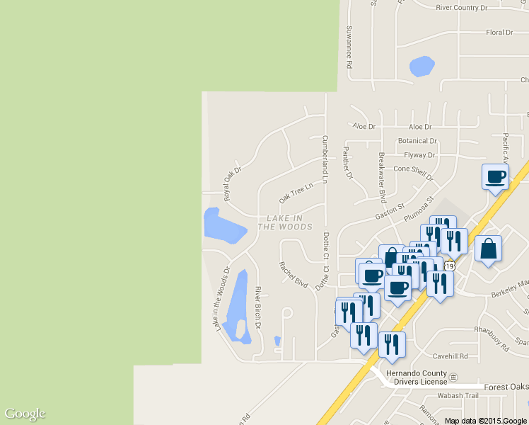 map of restaurants, bars, coffee shops, grocery stores, and more near 7256 Royal Oak Drive in Spring Hill