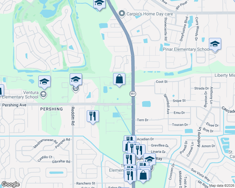 map of restaurants, bars, coffee shops, grocery stores, and more near 3112 South Goldenrod Road in Orlando