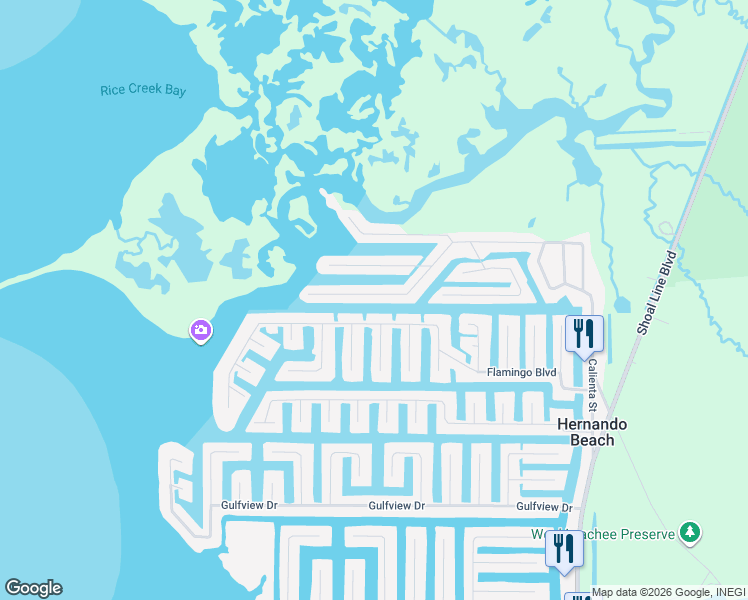 map of restaurants, bars, coffee shops, grocery stores, and more near 3358 Minnow Creek Drive in Hernando Beach