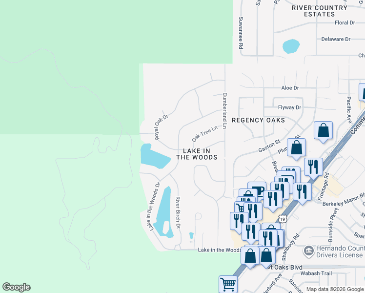map of restaurants, bars, coffee shops, grocery stores, and more near 7256 Royal Oak Drive in Spring Hill