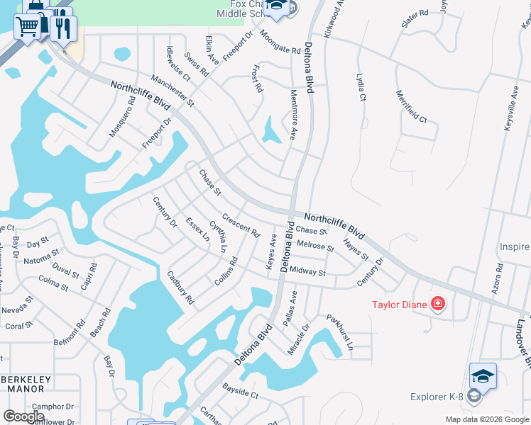 map of restaurants, bars, coffee shops, grocery stores, and more near 9361 Chase Street in Spring Hill