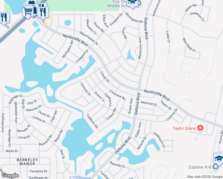 map of restaurants, bars, coffee shops, grocery stores, and more near 4667 Crescent Road in Spring Hill