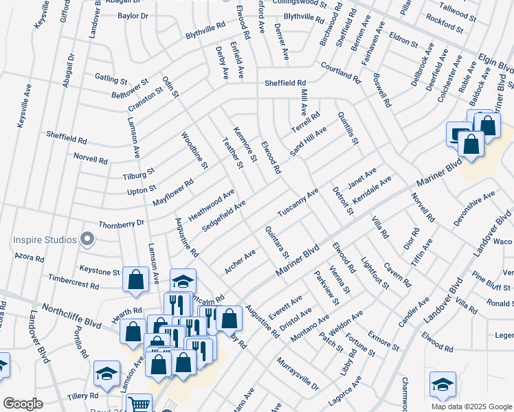 map of restaurants, bars, coffee shops, grocery stores, and more near 11285 Timbercrest Road in Spring Hill
