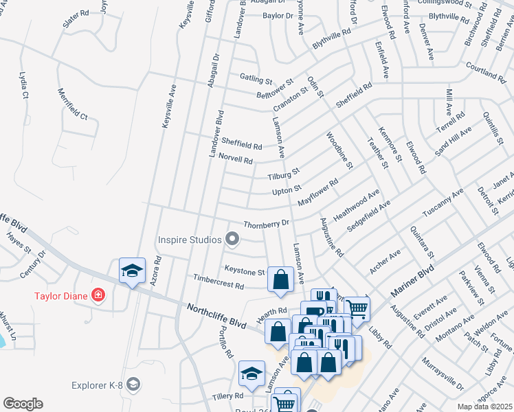 map of restaurants, bars, coffee shops, grocery stores, and more near 10440 Mayflower Road in Spring Hill