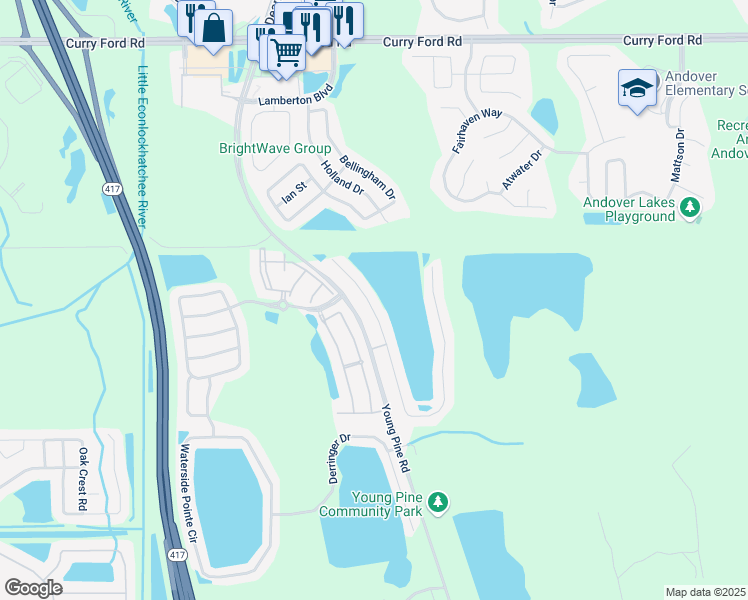 map of restaurants, bars, coffee shops, grocery stores, and more near 3269 Benson Park Boulevard in Orlando