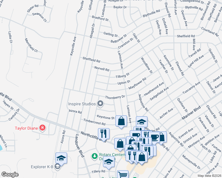 map of restaurants, bars, coffee shops, grocery stores, and more near 10440 Mayflower Road in Spring Hill