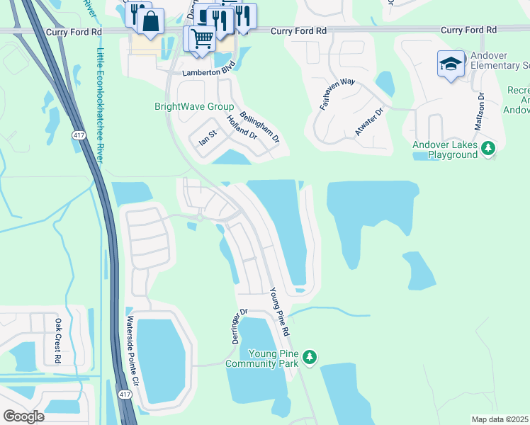 map of restaurants, bars, coffee shops, grocery stores, and more near 3269 Benson Park Boulevard in Orlando