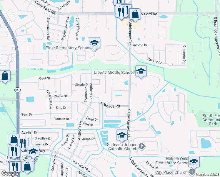 map of restaurants, bars, coffee shops, grocery stores, and more near 8208 Rain Forest Drive in Orlando