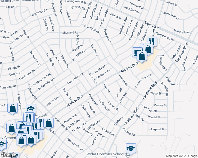 map of restaurants, bars, coffee shops, grocery stores, and more near 4605 Mariner Boulevard in Spring Hill