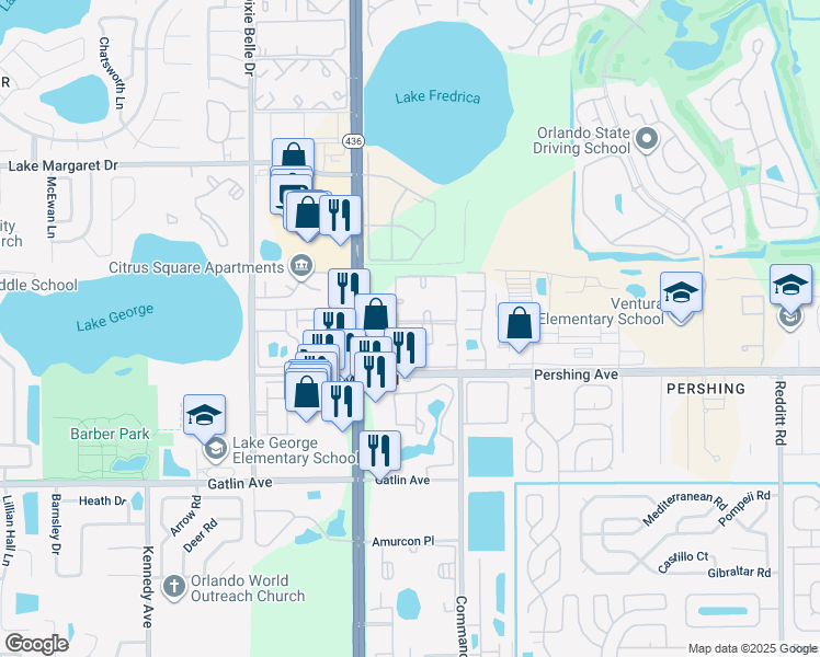 map of restaurants, bars, coffee shops, grocery stores, and more near 4403 South Semoran Boulevard in Orlando