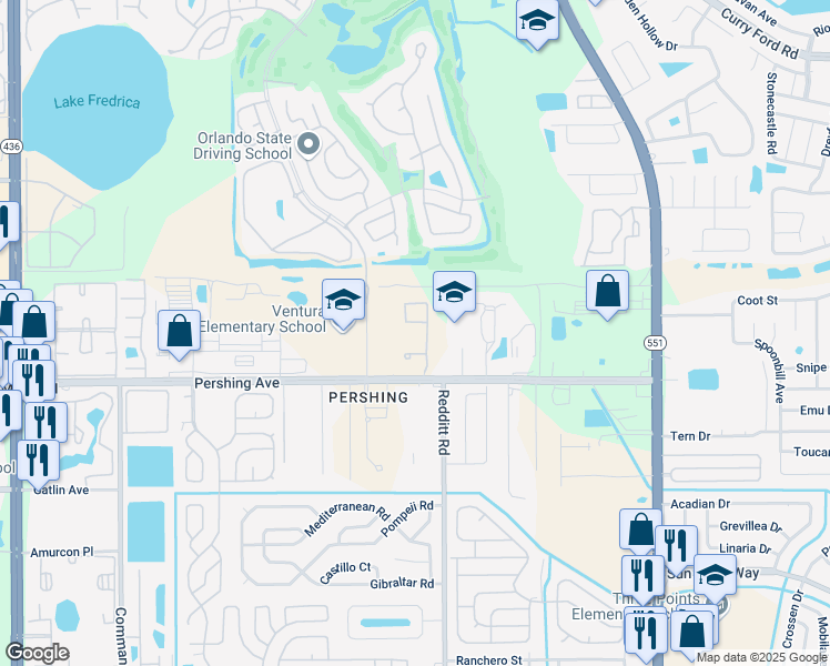 map of restaurants, bars, coffee shops, grocery stores, and more near 4415 Hector Court in Orlando