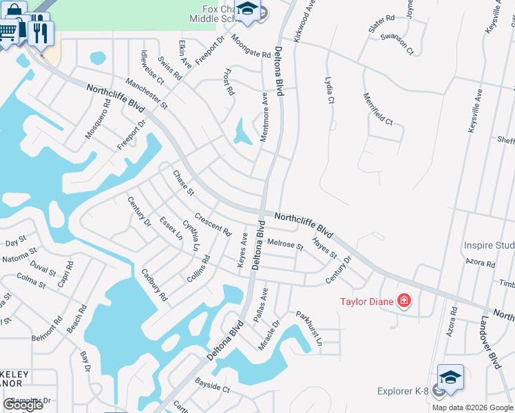 map of restaurants, bars, coffee shops, grocery stores, and more near 9496 Northcliffe Boulevard in Spring Hill