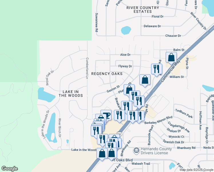 map of restaurants, bars, coffee shops, grocery stores, and more near 4415 Gaston Street in Spring Hill