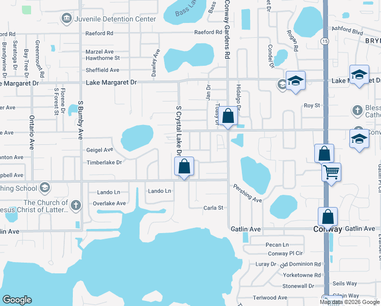 map of restaurants, bars, coffee shops, grocery stores, and more near 3604 Dagon Street in Orlando