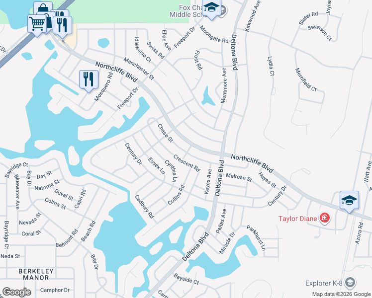 map of restaurants, bars, coffee shops, grocery stores, and more near 9314 Chase Street in Spring Hill