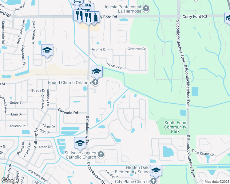 map of restaurants, bars, coffee shops, grocery stores, and more near 3412 Fox Hollow Drive in Orlando