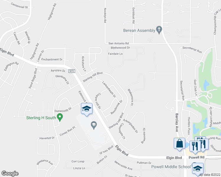 map of restaurants, bars, coffee shops, grocery stores, and more near 4476 Larkenheath Drive in Spring Hill