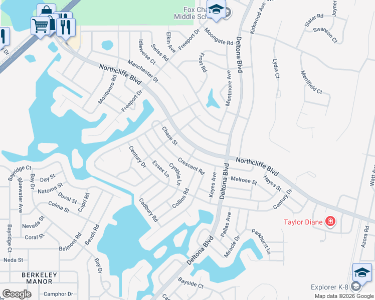 map of restaurants, bars, coffee shops, grocery stores, and more near 9275 Chase Street in Spring Hill