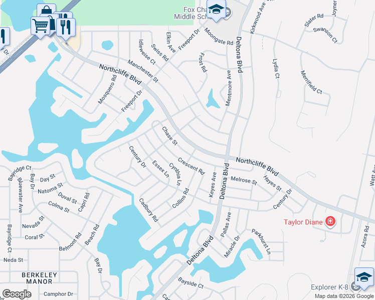 map of restaurants, bars, coffee shops, grocery stores, and more near 9349 Northcliffe Boulevard in Spring Hill