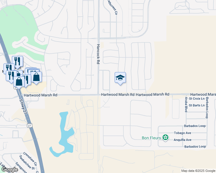 map of restaurants, bars, coffee shops, grocery stores, and more near 2645 Hartwood Pines Way in Clermont