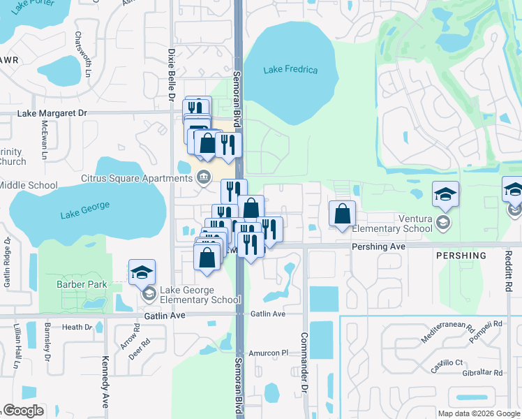 map of restaurants, bars, coffee shops, grocery stores, and more near 4209 South Semoran Boulevard in Orlando