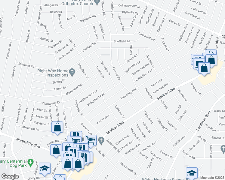 map of restaurants, bars, coffee shops, grocery stores, and more near 11288 Sedgefield Avenue in Spring Hill