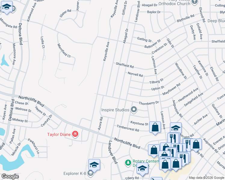 map of restaurants, bars, coffee shops, grocery stores, and more near 10040 Gifford Drive in Spring Hill