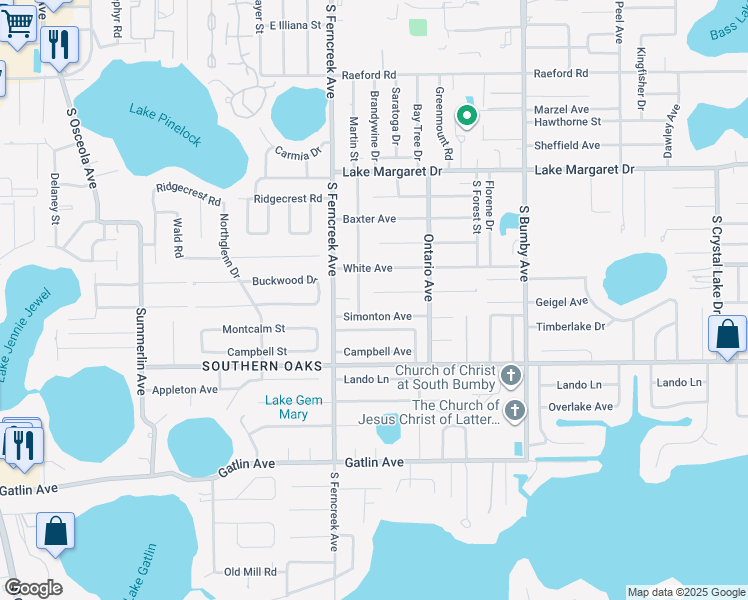 map of restaurants, bars, coffee shops, grocery stores, and more near 3819 Martin Street in Orlando
