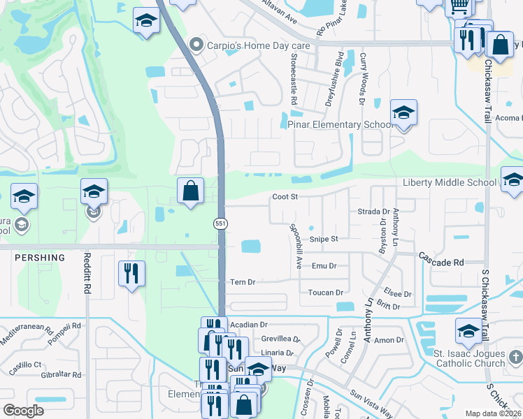 map of restaurants, bars, coffee shops, grocery stores, and more near 7549 Quail Pond Street in Orlando