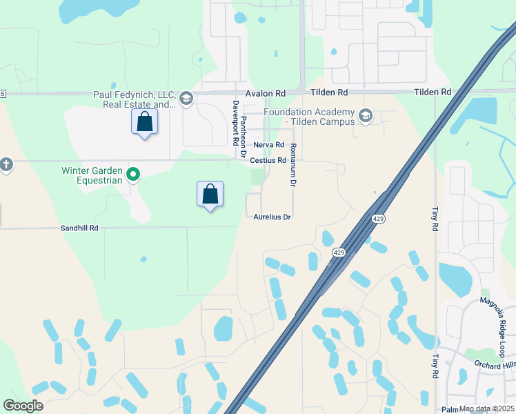 map of restaurants, bars, coffee shops, grocery stores, and more near 2406 Alexander Ridge Boulevard in Winter Garden