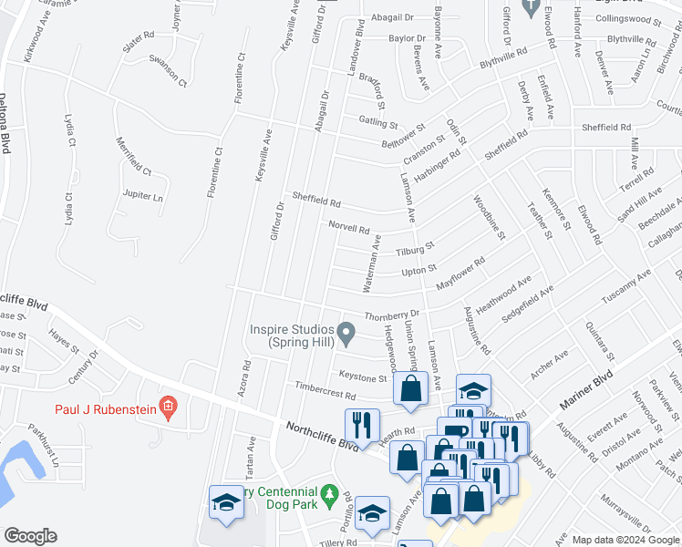map of restaurants, bars, coffee shops, grocery stores, and more near 10394 Upton Street in Spring Hill